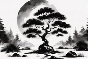 Tablou – Bonsai alb-negru (90x60 cm)