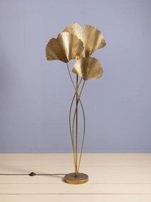Lampă de podea din metal auriu, cu frunze de ginkgo sculptate, finisaj vintage, 164×66×25 cm, „Ginkgo"