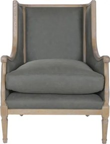 Fotoliu wingback stofă verde cu brațe lemn masiv, „Churchill”