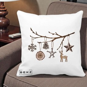Perna Decorativa Ornamente de Lemn pe Ramura, 40x40 cm, Alba Mata, Husa Detasabila, Perna Inclusa, BEKZ®