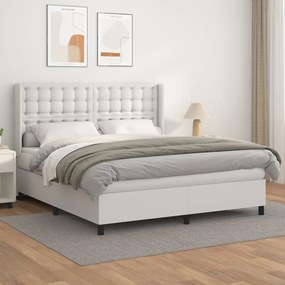 3132508 vidaXL Pat box spring cu saltea, alb, 160x200 cm, piele ecologică