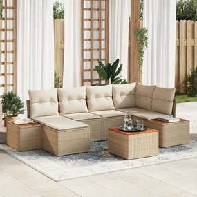 vidaXL Set de Canapea cu 7 Piese și Perne Bej Ratan Poli Acacia