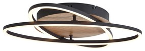 Plafonieră neagră cu lemn de nuc, incl. LED, cu 3 trepte de intensitate, cu 2 lumini - Kane