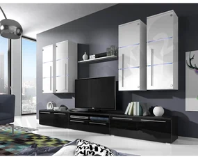 Mobilier living Bridget (Negru + Negru lucios ) (Alb + Alb lucios ). 1058186