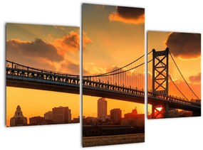 Tablou - Apus de soare peste Podul Ben Franklin, Philadelphia (90x60 cm)