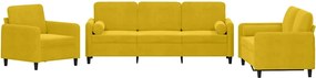 vidaXL Set de canapele cu perne, 3 piese, galben, catifea