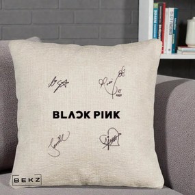 Perna Personalizata K-pop BLACKPINK Tinute Negre Grup Simplu, 40x40 cm, Bej Canapea, Husa Detasabila, Perna Inclusa, BEKZ®