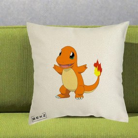 Perna Personalizata Charmander Pokemon, 40x40 cm, Ecru, Husa Detasabila, Perna Inclusa, BEKZ®