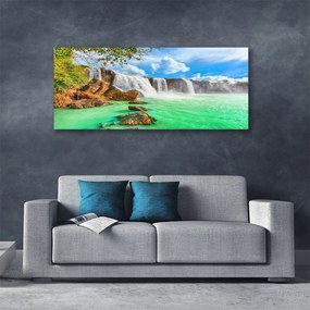 Tablou pe panza canvas Cascada Lacul Peisaj Albastru Maro Alb Verde