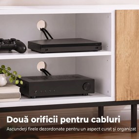 HOMCOM Comodă TV cu Rafturi Reglabile și Ușă Soft-Close, PAL și Oțel, 140x36,5x50 cm, Alb și Stejar | Aosom Romania