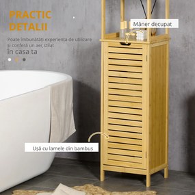 Kleankin Turn Mobilier Baie, Spațiu Depozitare Vertical, Lemn, 34x30x173cm, Design Compact | Aosom Romania
