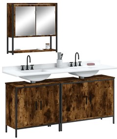 vidaXL Set mobilier de baie, 3 piese, stejar fumuriu, lemn prelucrat