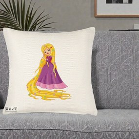 Perna Personalizata Rapunzel Par Lung Floral, 40x40 cm, Crem Reliefat, Husa Detasabila, Perna Inclusa, BEKZ®