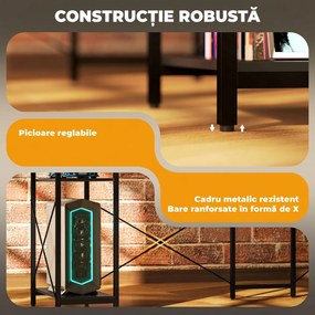 HOMCOM Birou de colț pentru computer cu prize electrice și suport dublu pentru monitor, 137x140 cm, negru | Aosom Romania
