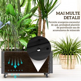 Outsunny Jardinieră de Grădină din Lemn de Brad cu Roti și Orificiu de Drenaj, Captuseală din Material Netesut, 89x48x47 cm | Aosom Romania