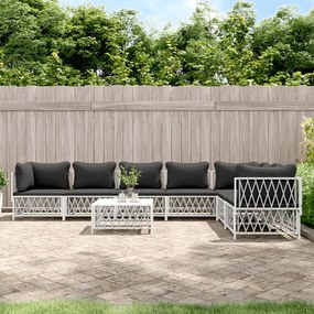 3186884 vidaXL Set mobilier de grădină, 8 piese, cu perne, alb, oțel