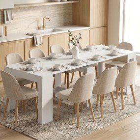 HOMCOM Masă Extensibilă Convertibilă în Consolă pentru 10 Persoane, PAL, Oțel, 240 x 90 x 78 cm, Alb | Aosom Romania