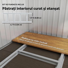 Outsunny Căsuță de Grădină 2,55m² din Oțel Zincat cu Kit de Fundație, Ușă Blocabilă, Acoperiș Înclinat, Gri | Aosom Romania