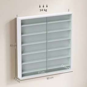 HOMCOM Vitrină pentru obiecte cu 6 rafturi reglabile, din PAL, cu uși din sticlă, 80 x 9,5 x 83 cm, alb | Aosom Romania