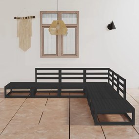 vidaXL Set mobilier de grădină, 7 piese, negru, lemn masiv de pin