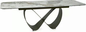 Masă extensibilă INFINITY, alb lucios/cupru, sticlă securizată/ceramic