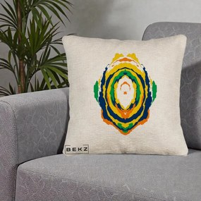 Perna Decorativa Oval Abstract Multicolor, 40x40 cm, Bej Canapea, Husa Detasabila, Perna Inclusa, BEKZ®