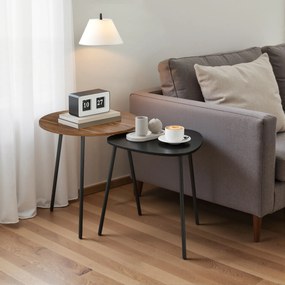 HOMCOM Set 2 Măsuțe de Cafe Suprapunibile cu Cadru din Metal Nuc și Negru | Aosom Romania