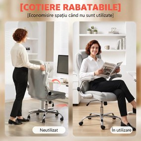 Scaun Ergonomic HOMCOM, Spătar Înalt, Tapițat în Catifea Imprimată, Cotiere Rabatabile, Alb Crem | Aosom Romania