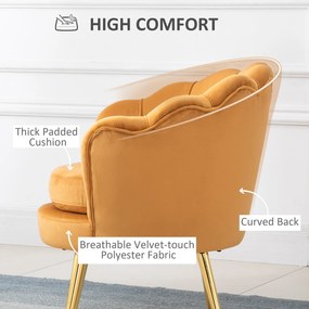 HOMCOM Fotoliu Vintage din Catifea Galbenă, Design Elegant pentru Living sau Birou, Confort Superior | Aosom Romania