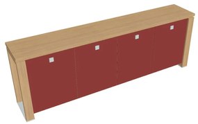 Dulap mic Verno+ 260 x 46 x 90 cm, uși de sticlă, stejar deschis / roșu