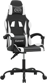 vidaXL Scaun de gaming pivotant, negru și alb, piele ecologică
