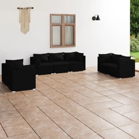 3102264 vidaXL Set mobilier de grădină cu perne, 7 piese, negru, poliratan