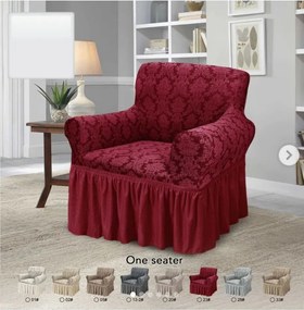 Set 2 Huse elastice pentru fotolii, cu volanas si model Jacquard Bordo