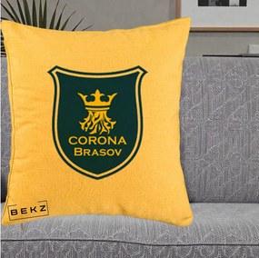 Perna Personalizata Corona Brasov Fotbal, 40x40 cm, Galben, Husa Detasabila, Perna Inclusa, BEKZ®