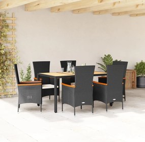 vidaXL Set mobilier de grădină cu perne, 7 piese, negru, poliratan