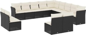 vidaXL Set mobilier de grădină cu perne, 13 piese, negru, poliratan