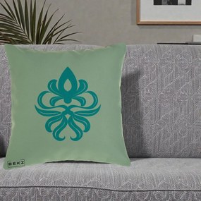 Perna Decorativa Ornament Turcoaz Fleur de Lis, 40x40 cm, Verde, Husa Detasabila, Perna Inclusa, BEKZ®