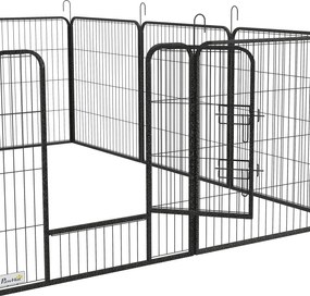 PawHut Gard pentru Câini, Incintă Modulară pentru Câini din 8 Secții pentru Interior și Exterior, 80x100 cm, Negru | Aosom Romania