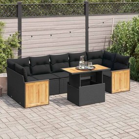 3327681 vidaXL Set mobilier grădină perne 8 piese negru, poliratan/lemn acacia