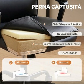 HOMCOM Scaun de Birou Rotativ din Piele PU, Funcție Legănare, Spătar Înalt, Reglabil pe Înălțime, Suportă 120 kg, Negru | Aosom Romania
