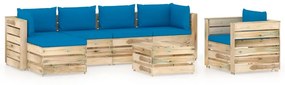 Set mobilier de gradina cu perne, 7 piese, lemn verde tratat light blue and brown, 7