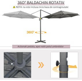 Outsunny Umbrelă Solară de Grădină Decentralizată cu Înclinare și Rotație 360° Ø294x248cm Gri | Aosom Romania