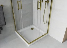 Mexen Rio cabina de duș pătrată 90 x 90 cm, transparentă, aurie + cadă Flat, albă - 860-090-090-50-00-4010G