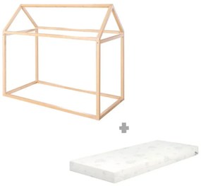 Pat pentru copii în culoare naturală de tip casă din bambus cu saltea/fără somieră 70x140 cm House Bed – Roba