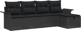 vidaXL Set de canapele pentru grădină cu pernă 5 pcs Negru poliratan