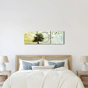Tablou - cu multe păsări pictate (cu ceas) (90x30 cm)