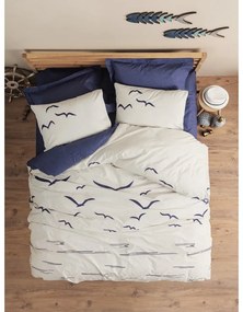 Lenjerie de pat albastră-crem din bumbac ranforcé pentru pat de o persoană 140x200 cm Larum – Mijolnir