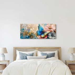 Tablou - Pictura de flori și fluturi (120x50 cm)