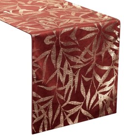 Traversa pentru masa centrală din catifea cu imprimeu roșu cărămidă 35x140
