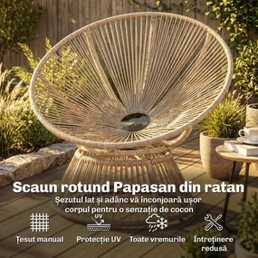 Outsunny Fotoliu Papasan Rotativ 360° Moon Chair cu Pernă pentru Interior/Exterior, Crem Alb | Aosom Romania